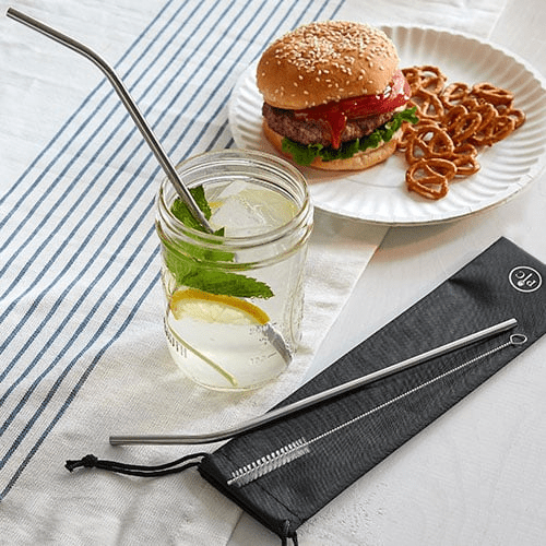 4 Piece Stainless Steel Straws with Cleaning Brush - Mega Cart