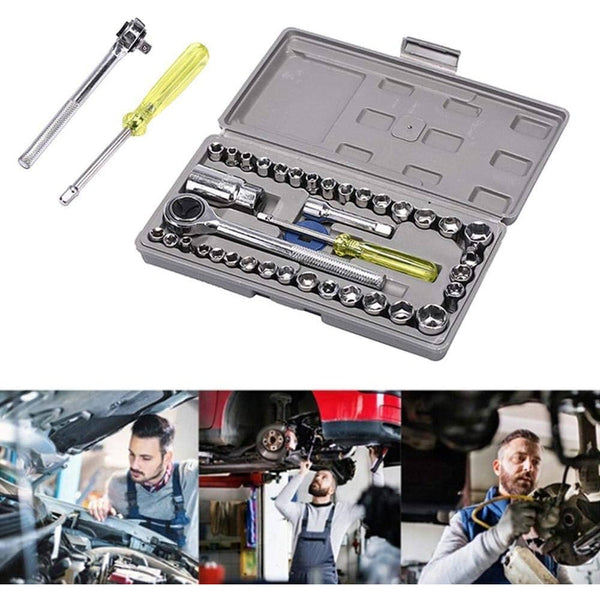 40Pc Combination Wrench and Socket Ratchet Kit - Mega Cart