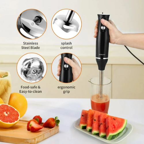 500W 4-In-1 Stainless Steel Hand Blender With 2 Speeds - Mega Cart