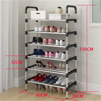 6 Tier Adjustable Shoe Rack - Space-Saving Organiser for Shoes - Mega Cart