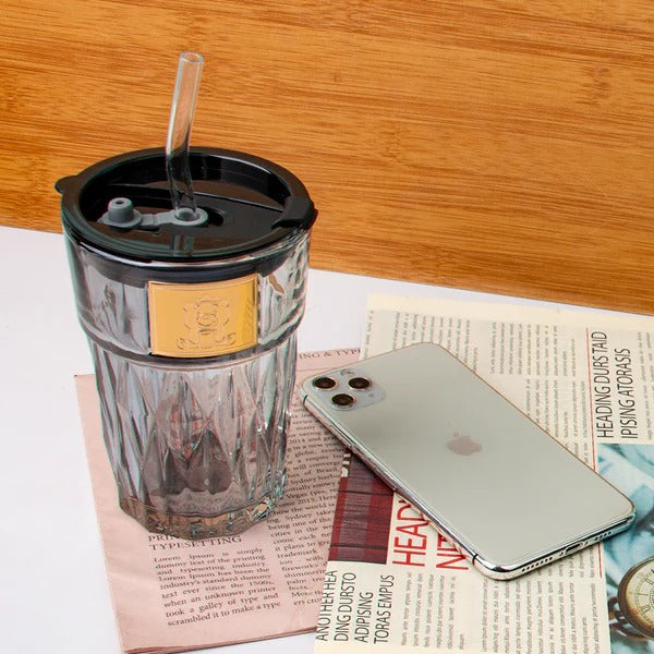 Cute Bear Glass Cup with Straw