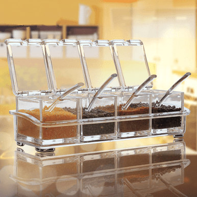 Crystal Clear Spice Storage Box with 4 Detachable Containers - Mega Cart