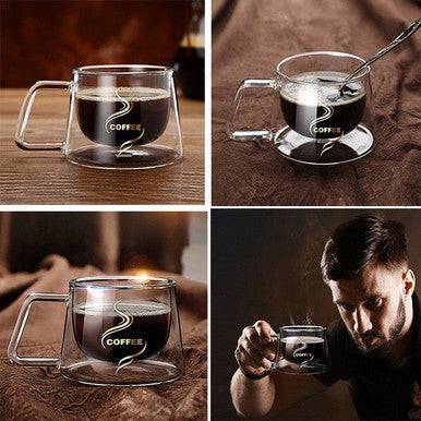Elegant Double Walled Glass Coffee Mug - Heat Retaining Design - Mega Cart