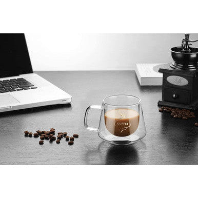 Elegant Double Walled Glass Coffee Mug - Heat Retaining Design - Mega Cart