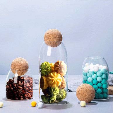 Elegant Glass Storage Jars with Wooden Cork Lids - Set of 3 - Mega Cart