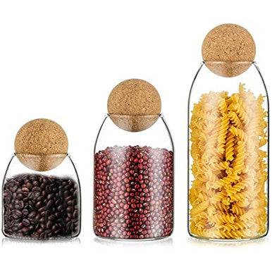 Elegant Glass Storage Jars with Wooden Cork Lids - Set of 3 - Mega Cart