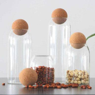 Elegant Glass Storage Jars with Wooden Cork Lids - Set of 3 - Mega Cart