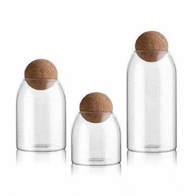 Elegant Glass Storage Jars with Wooden Cork Lids - Set of 3 - Mega Cart