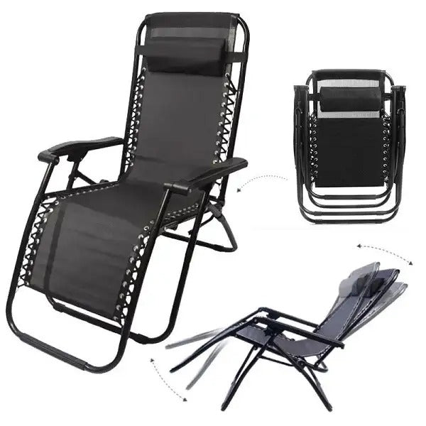 Folding Lounger Chair with Headrest and Side Tray - Mega Cart