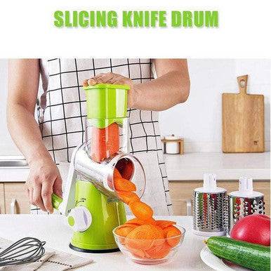 Hand-Powered Tabletop Drum Grater with 3 Stainless Steel Blades - Mega Cart