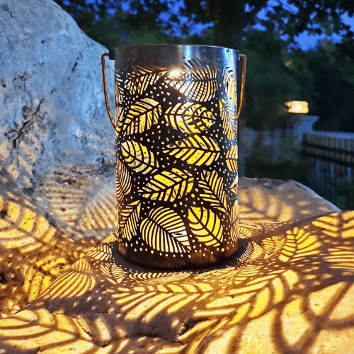 Hanging Solar Leaf Pattern Lantern - Mega Cart