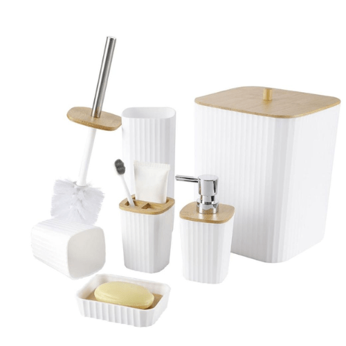 Luxurious 6-Piece Bathroom Accessories Set With Wooden Lid - Mega Cart
