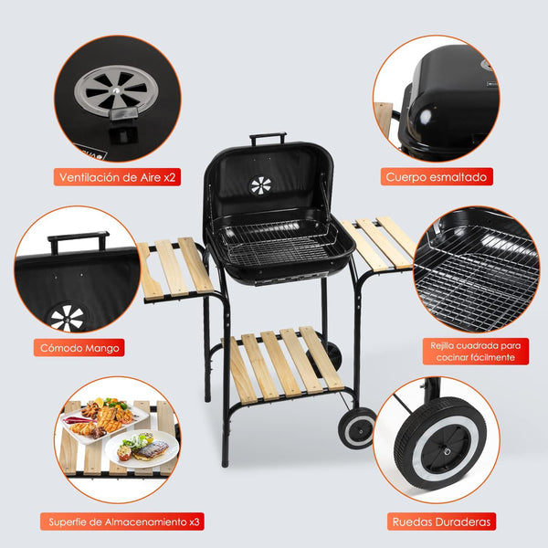 Outdoor Smoker Grill with Side Tables - Mega Cart