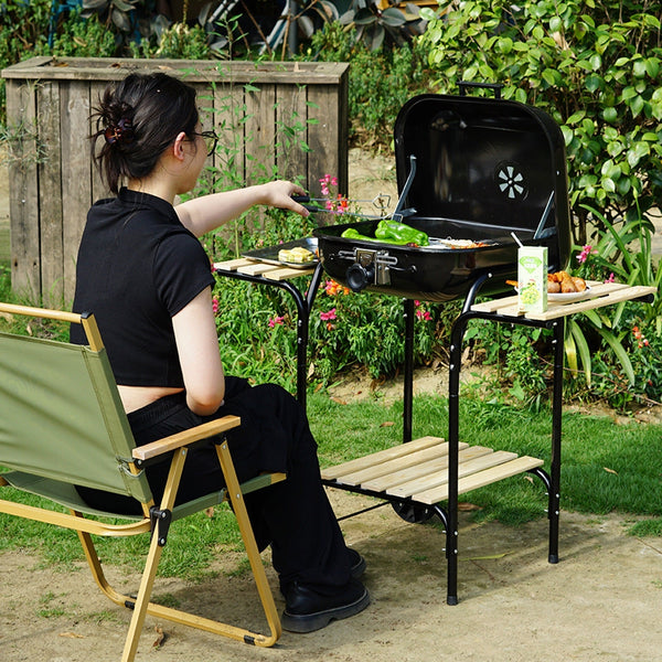 Outdoor Smoker Grill with Side Tables - Mega Cart