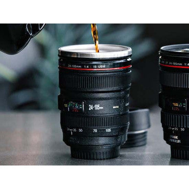 Photography Lens Coffee Mug – Realistic Design, Leak-Proof Lid, 375ml - Mega Cart