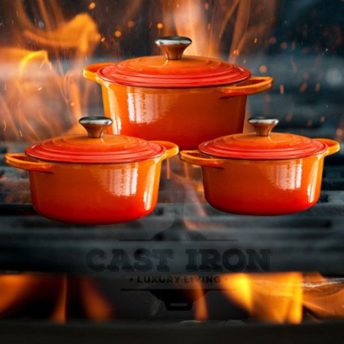 Premium 7 Piece Enamel Cast Iron Cookware Set for All Heat Sources - Mega Cart