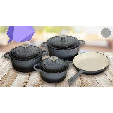 Premium 7 Piece Enamel Cast Iron Cookware Set for All Heat Sources - Mega Cart