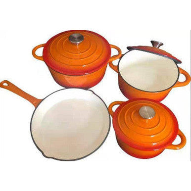 Premium 7 Piece Enamel Cast Iron Cookware Set for All Heat Sources - Mega Cart