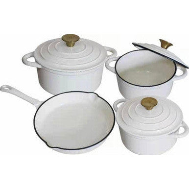 Premium 7 Piece Enamel Cast Iron Cookware Set for All Heat Sources - Mega Cart