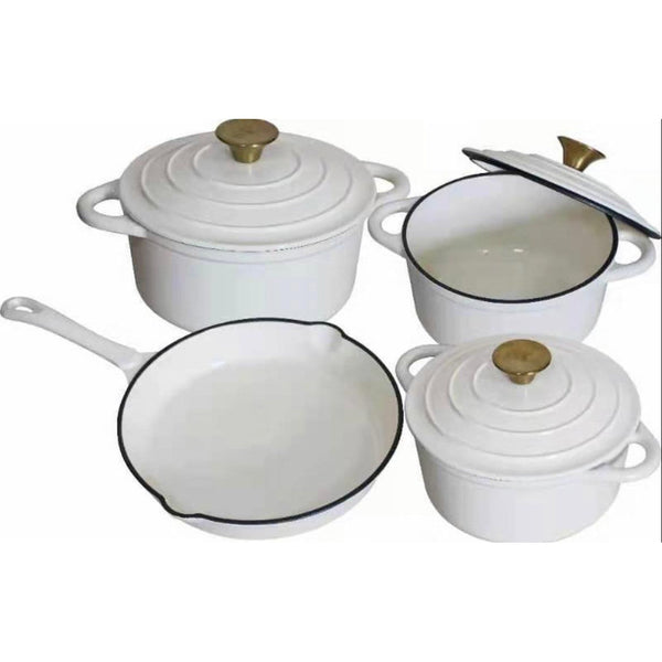 Premium 7 Piece Enamel Cast Iron Cookware Set for All Heat Sources - Mega Cart
