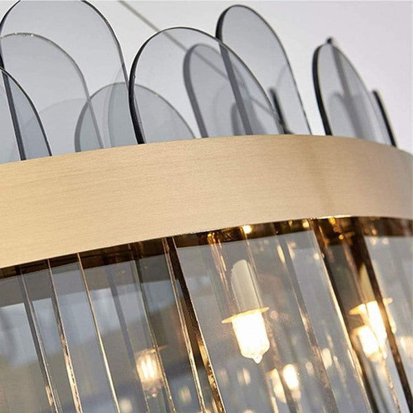 PrimeNest Aura Glass Halo Chandelier In Gold & Smoke Grey - Mega Cart