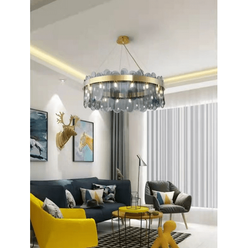 PrimeNest Aura Glass Halo Chandelier In Gold & Smoke Grey - Mega Cart