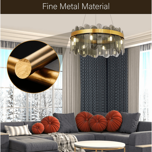 PrimeNest Aura Glass Halo Chandelier In Gold & Smoke Grey - Mega Cart