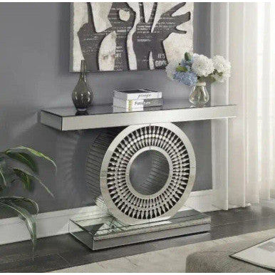 PrimeNest - Glam Teardrop Console Table - Mirrored Finish with Crystals - Mega Cart