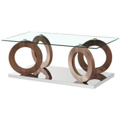 PrimeNest - Modern El Anillo Coffee Table with Glass Top and Wooden Legs - Mega Cart