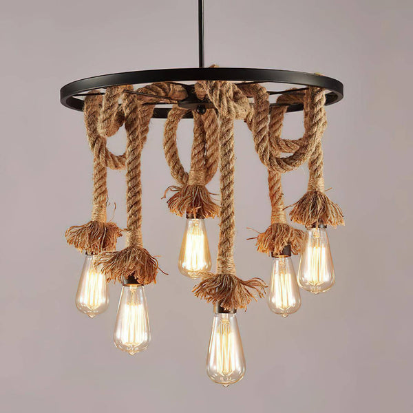 PrimeNest Rustic Charm Iron & Rope Chandelier - Mega Cart