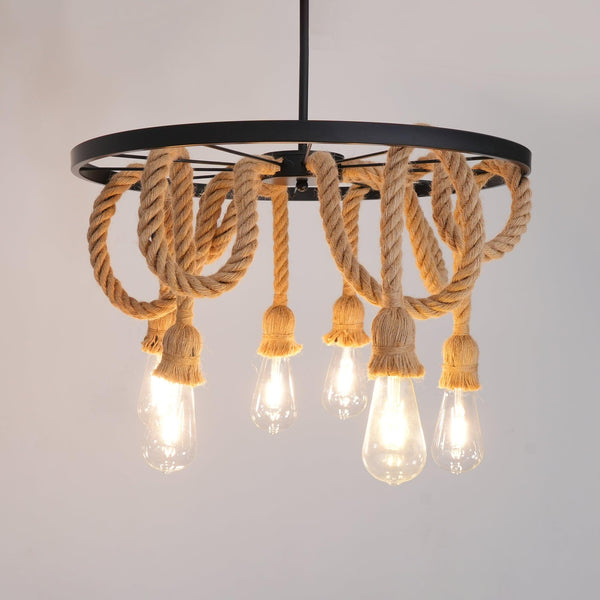 PrimeNest Rustic Charm Iron & Rope Chandelier - Mega Cart