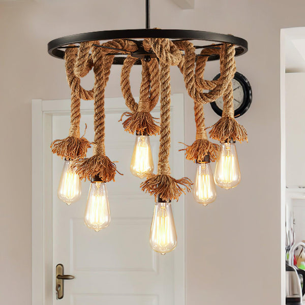 PrimeNest Rustic Charm Iron & Rope Chandelier - Mega Cart