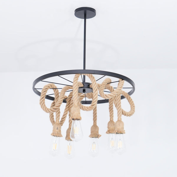 PrimeNest Rustic Charm Iron & Rope Chandelier - Mega Cart