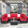 PrimeNest Sunvalley 7-Piece Corner Patio Set - Red Cushions - Mega Cart