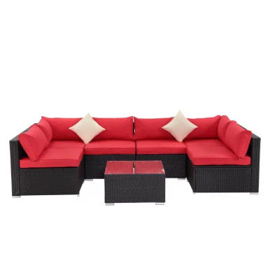 PrimeNest Sunvalley 7-Piece Corner Patio Set - Red Cushions - Mega Cart