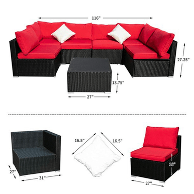 PrimeNest Sunvalley 7-Piece Corner Patio Set - Red Cushions - Mega Cart