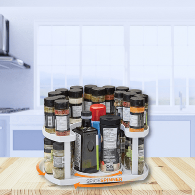 Rotating D-Shape Spice Rack - Adjustable, Dual Spin Kitchen Organiser - Mega Cart