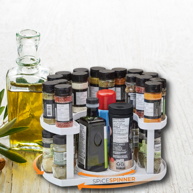 Rotating D-Shape Spice Rack - Adjustable, Dual Spin Kitchen Organiser - Mega Cart