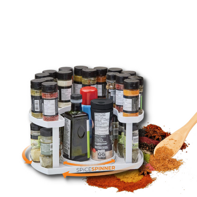Rotating D-Shape Spice Rack - Adjustable, Dual Spin Kitchen Organiser - Mega Cart