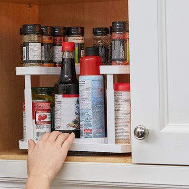 Rotating D-Shape Spice Rack - Adjustable, Dual Spin Kitchen Organiser - Mega Cart