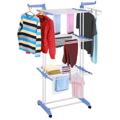 Three Tier Stainless Steel Clothes Drying Rack with Wheels - Mega Cart