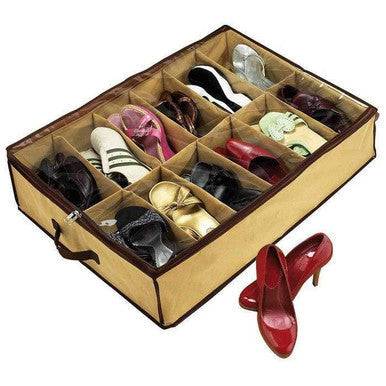 Under Bed Shoe Organiser - Soft, Durable, Holds 12 Pairs - Mega Cart