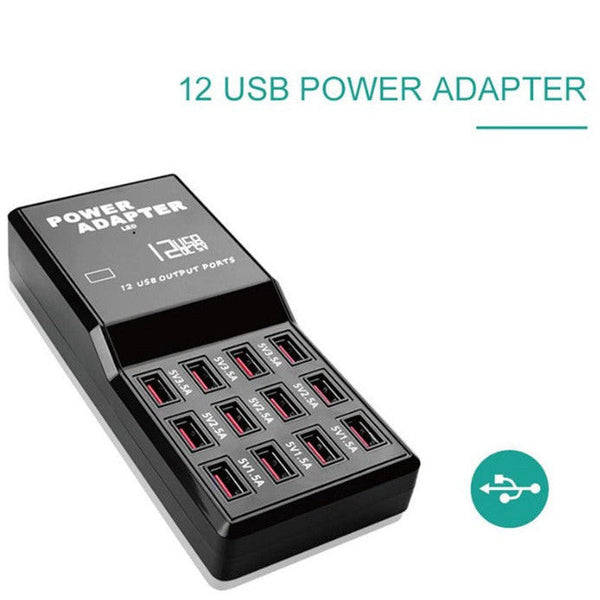 12-Port USB Charging Station with LED
