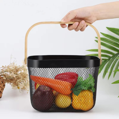 Versatile Mesh Storage Basket with Wooden Handle - Mega Cart