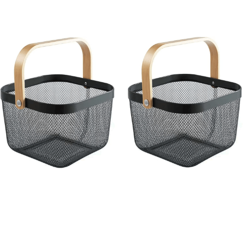 Versatile Mesh Storage Basket with Wooden Handle - Mega Cart